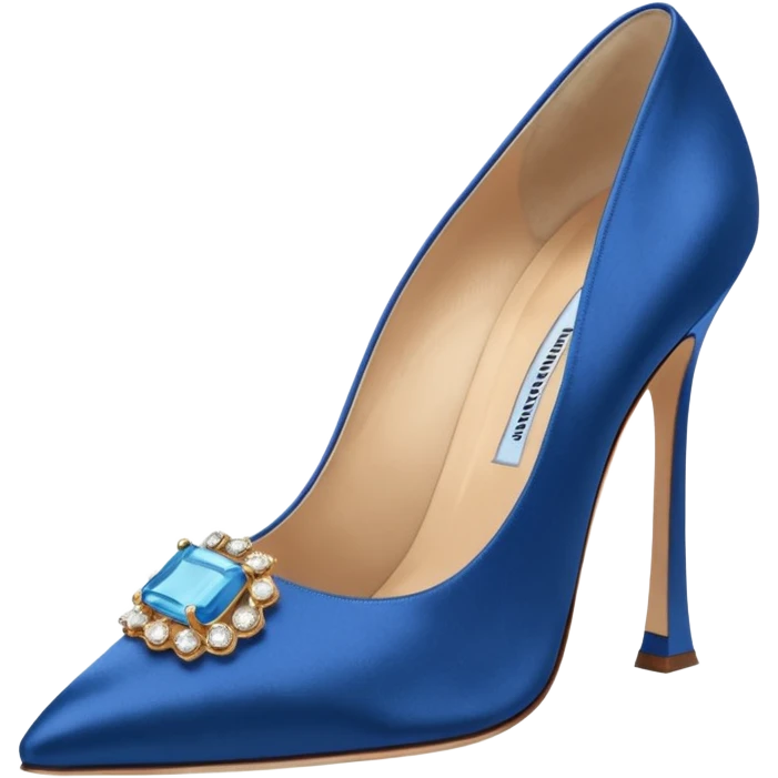 manolo blahink 90's satin pump with jewellry at front blue emoji