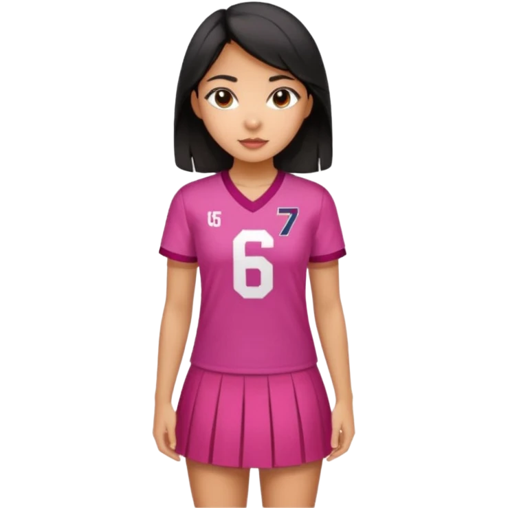 Hawaiian girl with black hair with dark pink highlights in hair with short skirt and jersey shirt number 67 emoji