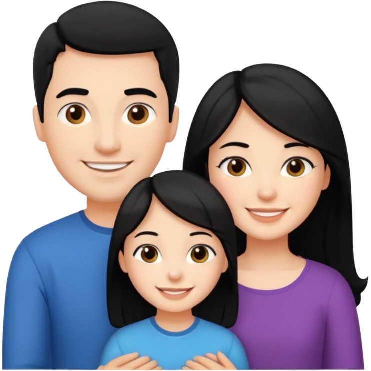 Couple of married man and woman with one kid teenager with black hair emoji