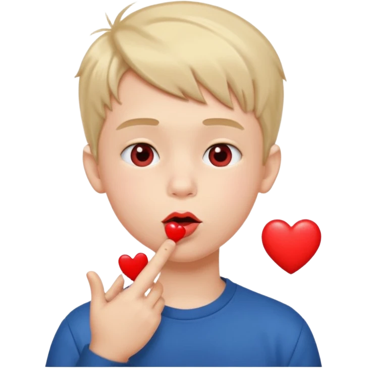 Emoji, boy's face blowing a kiss, puckered lips, small heart emoji
