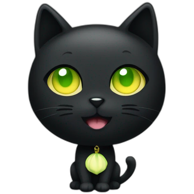 shy small black cat with one green eye and one yellow eye no collar kawaii style full body emoji