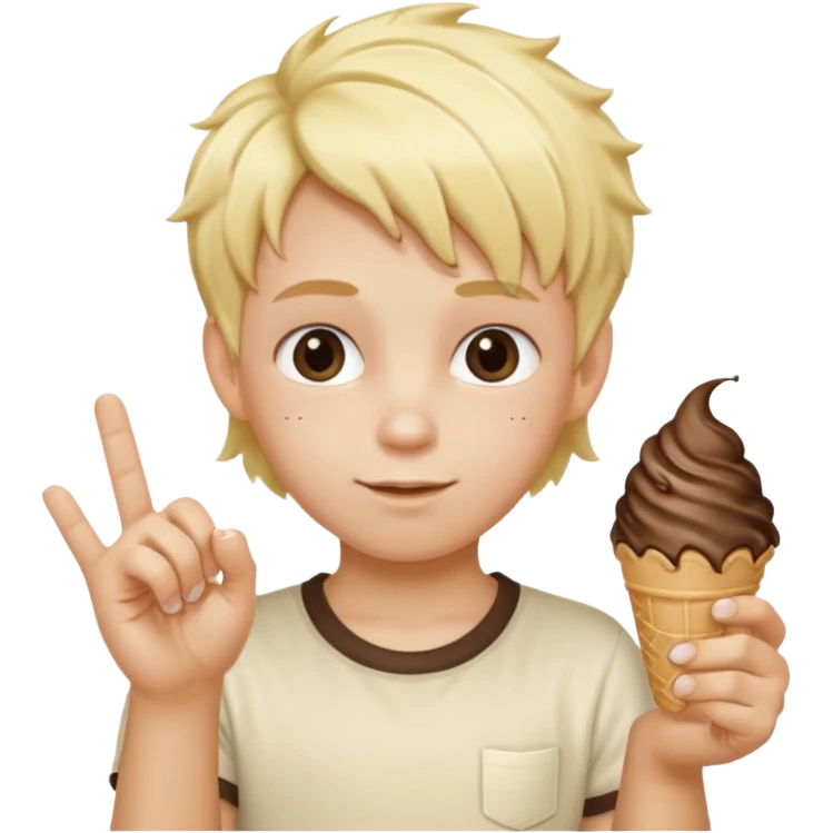 A kid with blonde icecream hair with two hands that has 6 on the left hand and 7 on the right hand emoji