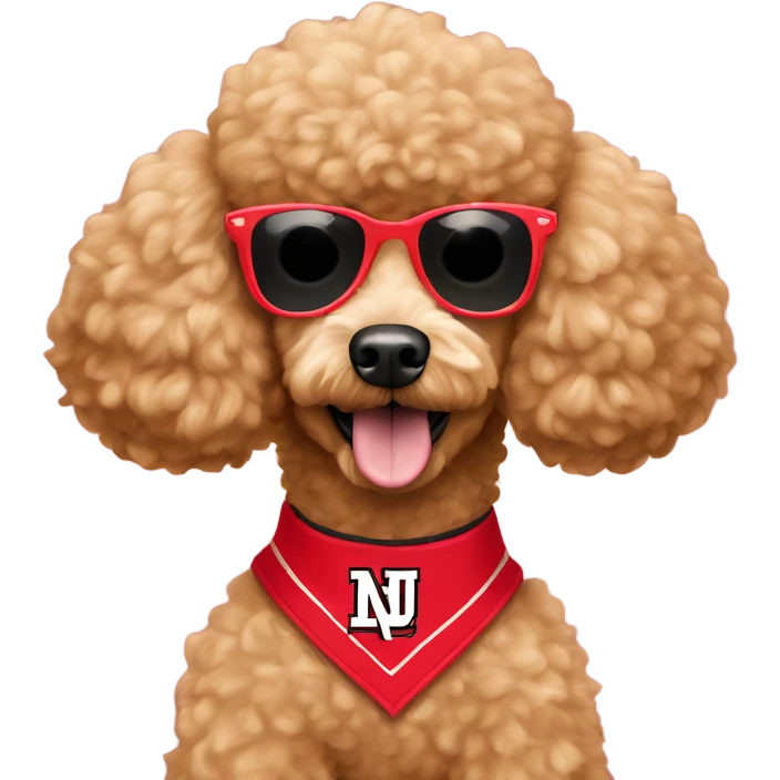 Apricot Poodle wearing a Cornhusker jersey and sunglasses  emoji