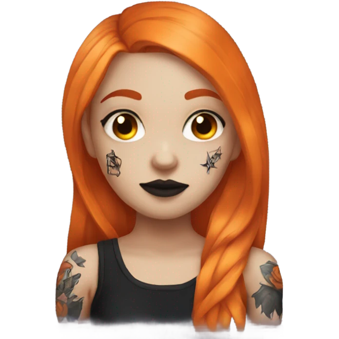 Goth girl with tattoos and long orange hair emoji