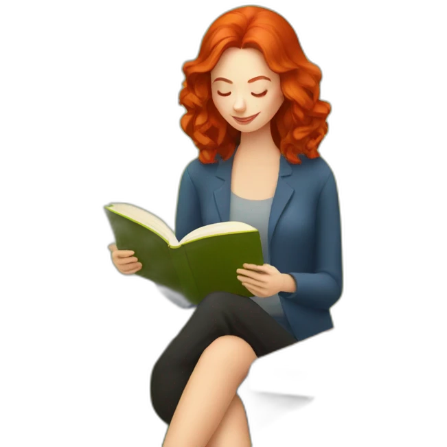 redhead woman reading a book with a glass of wine in a park emoji