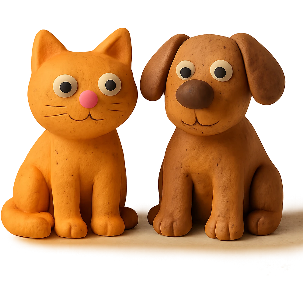 claymation style cat and dog together emoji