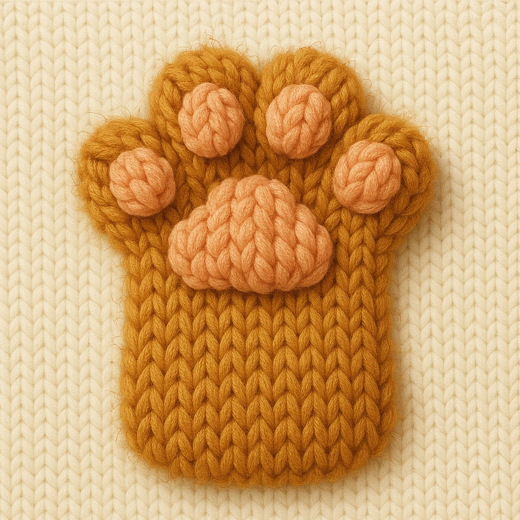 fluffy cat paw, knitted patch style, yarn texture, stitched details emoji