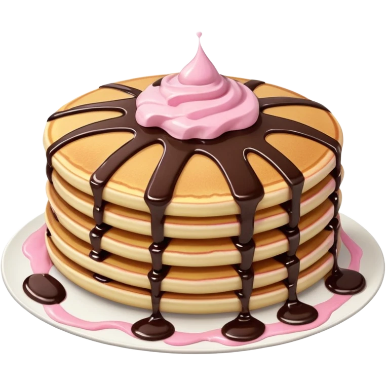 Pancake with pink cream and chocolate  emoji