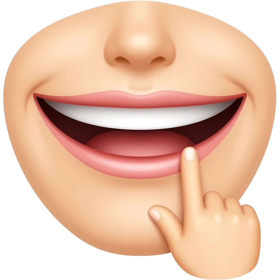 Smiling mouth with a finger on the bottom lips emoji