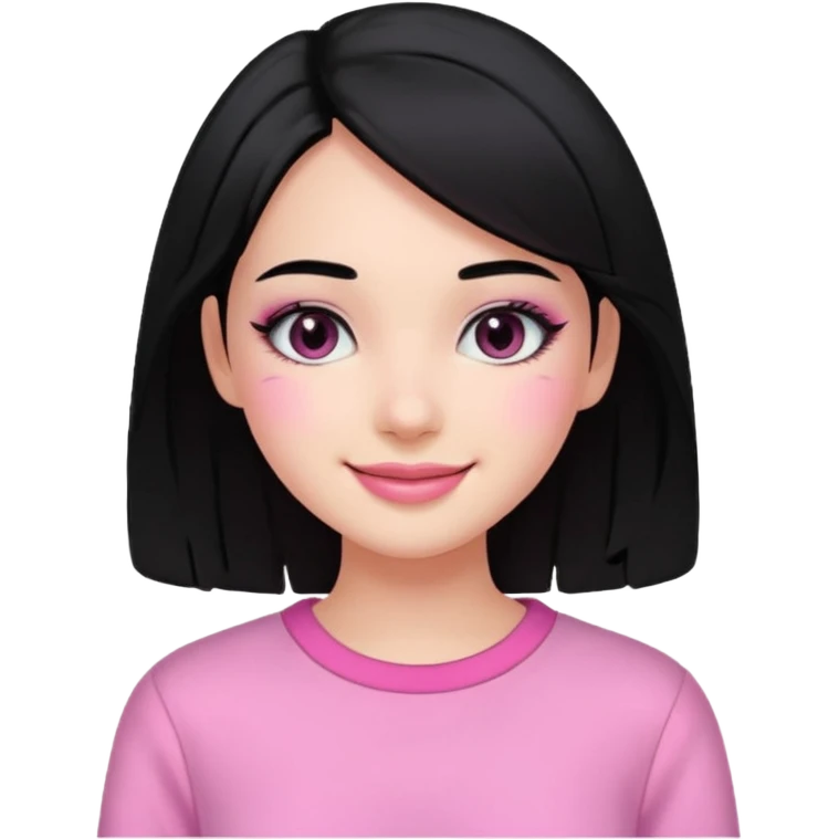 Girl with black and long hair with aesthetic clothes and with aesthetic makeup with a smile yes but with pink clothes emoji