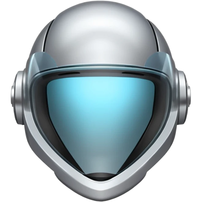 A futuristic helmet emoji made of silver chrome, smooth aerodynamic shape, minimal visor detail, reflective metallic surface, sci-fi aesthetic, iOS emoji style, centered on clean white background emoji