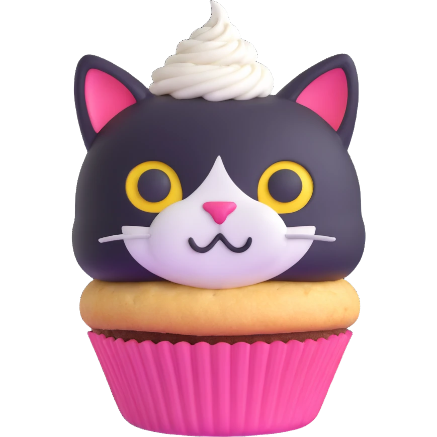 cupcake with a cat face emoji