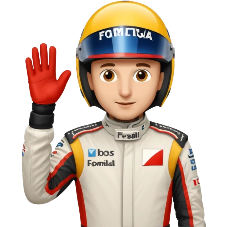 Robert Kubica, waving, in Formula 1 racing suit emoji