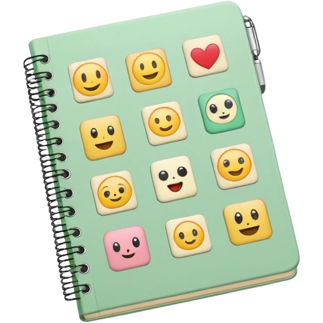 pale green note book with cute stickers emoji