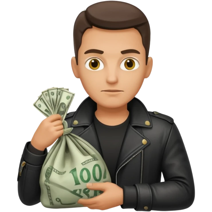 создай очень реалистичного украинца вора с большим мешком с деньгами emoji