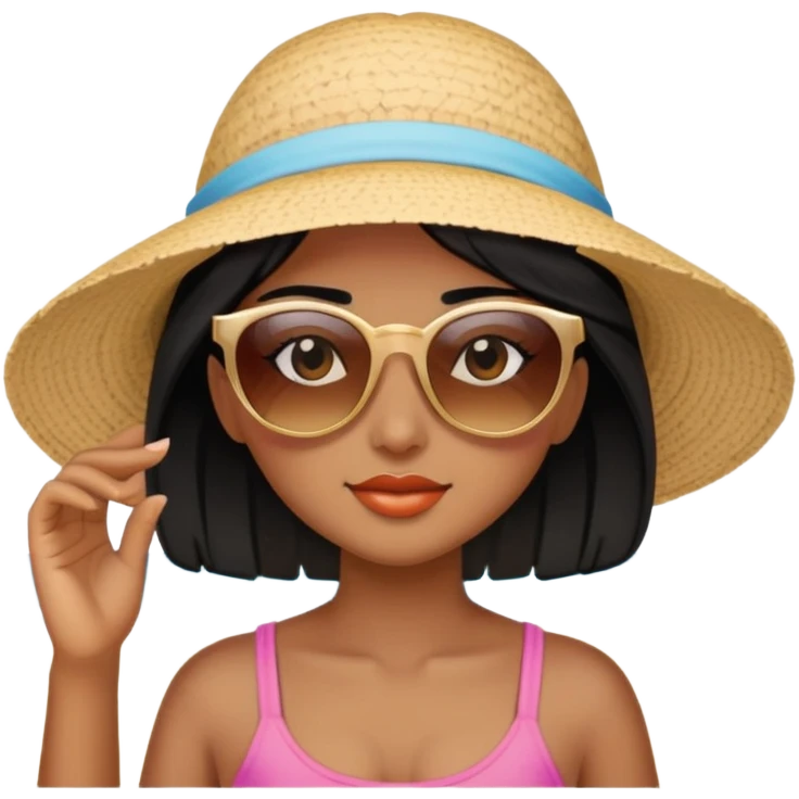 Black hair brown skin girl beach emoji