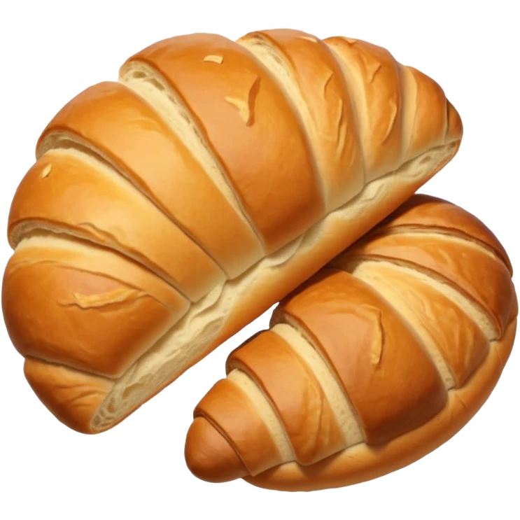 meat.A group of baked goods: a round bread roll beside a small croissant on a warm golden background. emoji