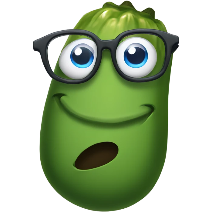 A pickle with blue eyes, wearing glasses emoji