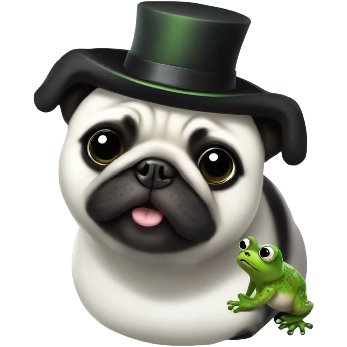 Panda pug wearing a frog hat emoji
