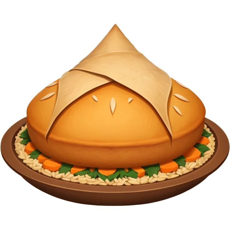Uzbek cuisine humanless avatar in bright illustration. Classic dishes like plov and samsa, warm golden and earthy tones, simple shapes, flat design, high contrast, friendly and appetizing. emoji