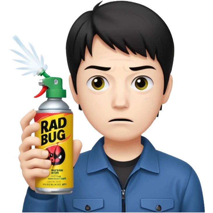 Gojo Satoru using a can of raid bug spray looking disgusted emoji
