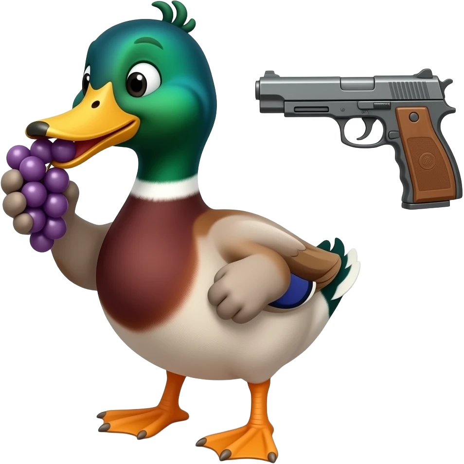 A duck eating grapes in slow motion while being at gun point emoji