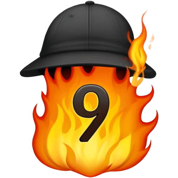 burning black cap with number “9” on it emoji