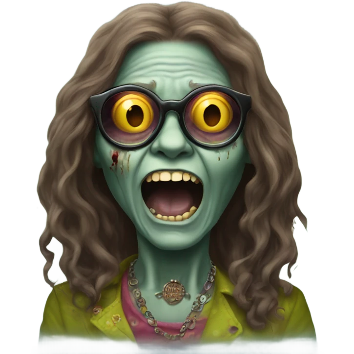  janis joplin zombie dancing, who wears  big circle glasses emoji