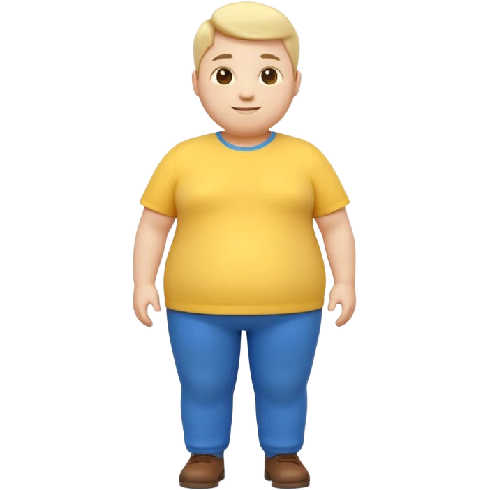 A 3D emoji in iOS emoji aesthetic style of a chubby full-body person standing upright, with round belly, soft features, and a cheerful smile. Glossy texture, bright lighting, minimal white background, friendly and expressive design. emoji
