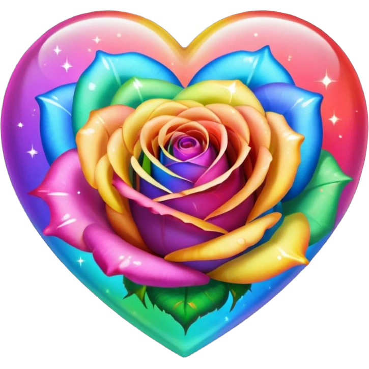Rainbow heart with rainbow colored roses & sparkles emoji