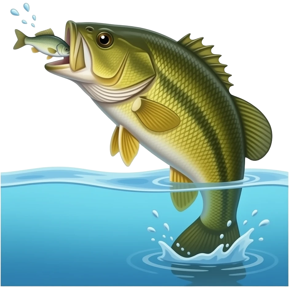 bass fish surfacing water to eat a fish topwater emoji