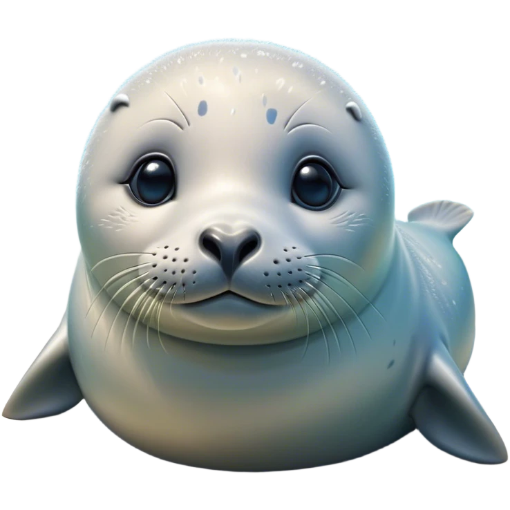 Cinematic Cute Seal Portrait Emoji, Head tilted playfully and inquisitively, featuring a charming, plump form with a sleek, shiny body and round, sparkling eyes full of gentle wonder, accented by a subtly contoured head, Simplified yet irresistibly adorable features, highly detailed, glowing with a warm, friendly oceanic glow, high shine, affectionate and lively, stylized with a touch of whimsical seaside charm, soft glowing outline, capturing the essence of a mischievous yet loving seal that seems as if it could pop out of the screen into your arms! emoji