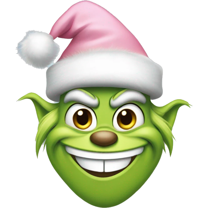 Grinch smiling with a light pink santa hat emoji
