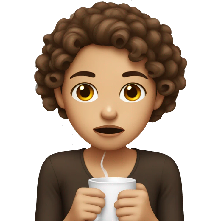 Angry spanish girl with curly brown hair drinking coffee emoji