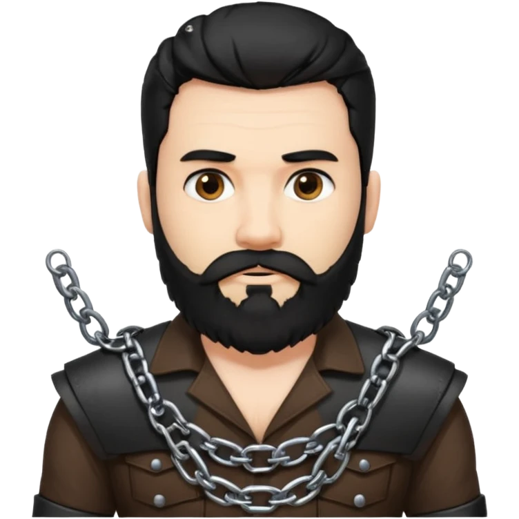 A large, bearded college professor with black hair in bondage gear emoji
