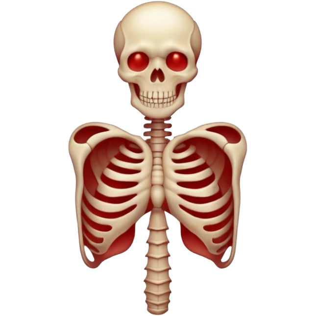 Minimalist emoji-style sticker of a ribcage x-ray with a curled-up demon inside, lines in faint white on black background, subtle red eye glow



 emoji