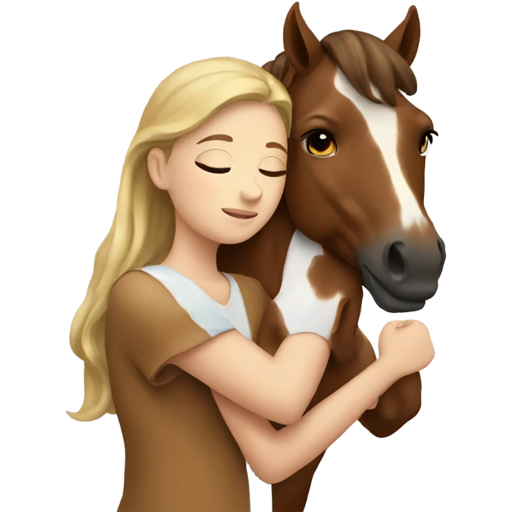 Girl hugging brown horse with white spots  emoji