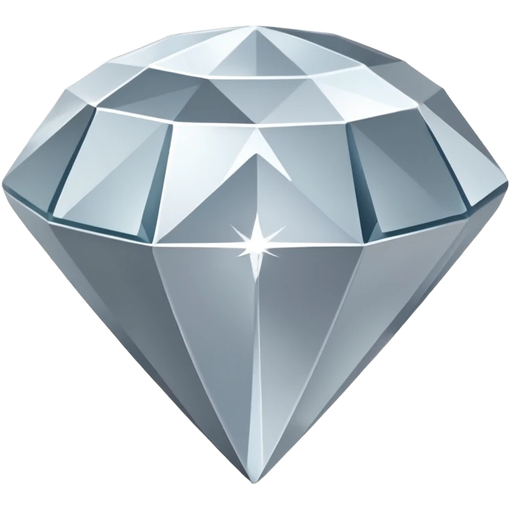 A faceted diamond emoji made of silver chrome, smooth reflective surfaces, soft metallic shine, minimalistic and clean design, iOS emoji style, centered on white background, soft studio lighting emoji