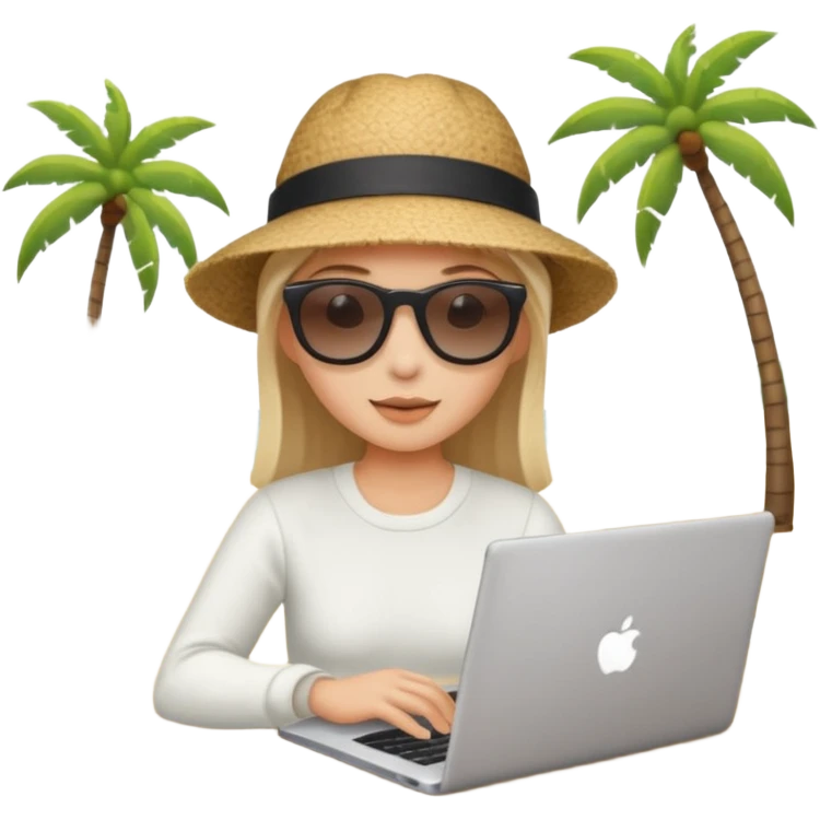 person am laptop und im hintergrund einen strand. bitte neutralen menschen, also keine frau und keinen mann emoji