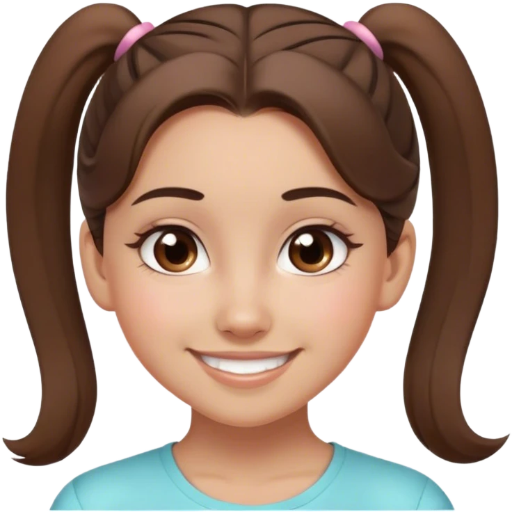 create a face with a teenage spanish girl, brown eyes, smiling, a ponytail, brown hair, blush, soft angled eyebrows, oval face,  emoji