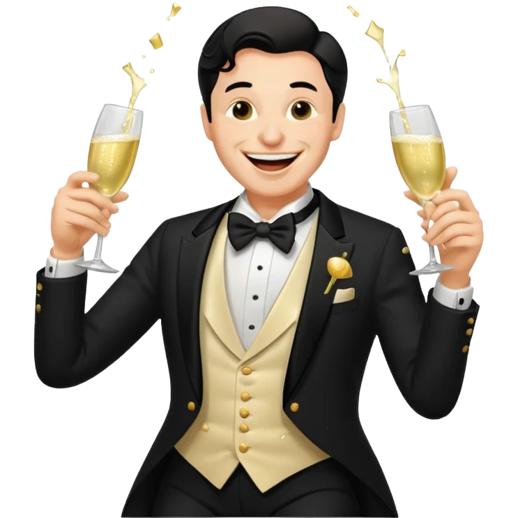 Old money man laughing with champagne glass spilling emoji