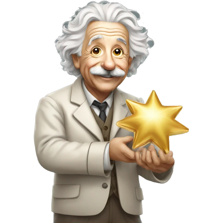 happy albert einstein holding onle golden small star in one hand emoji