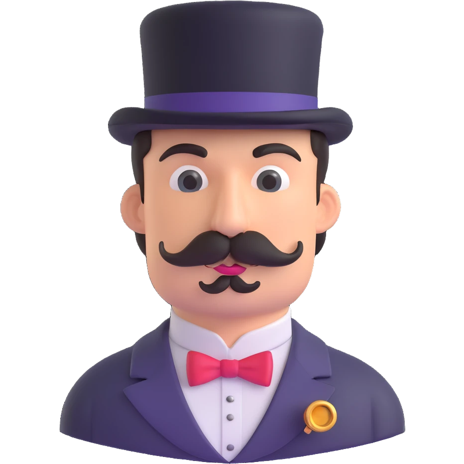 a man with a mustache, wearing a top hat and a monocle emoji