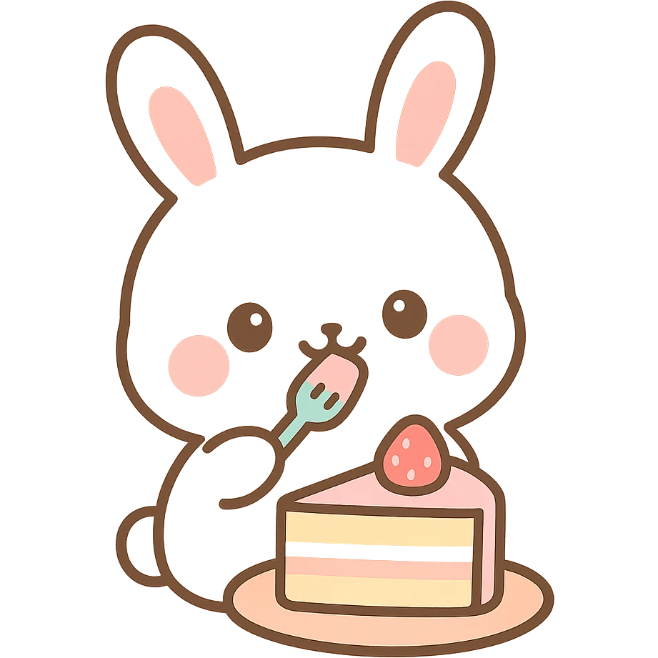 cute rabbit eating cake, kawaii style emoji