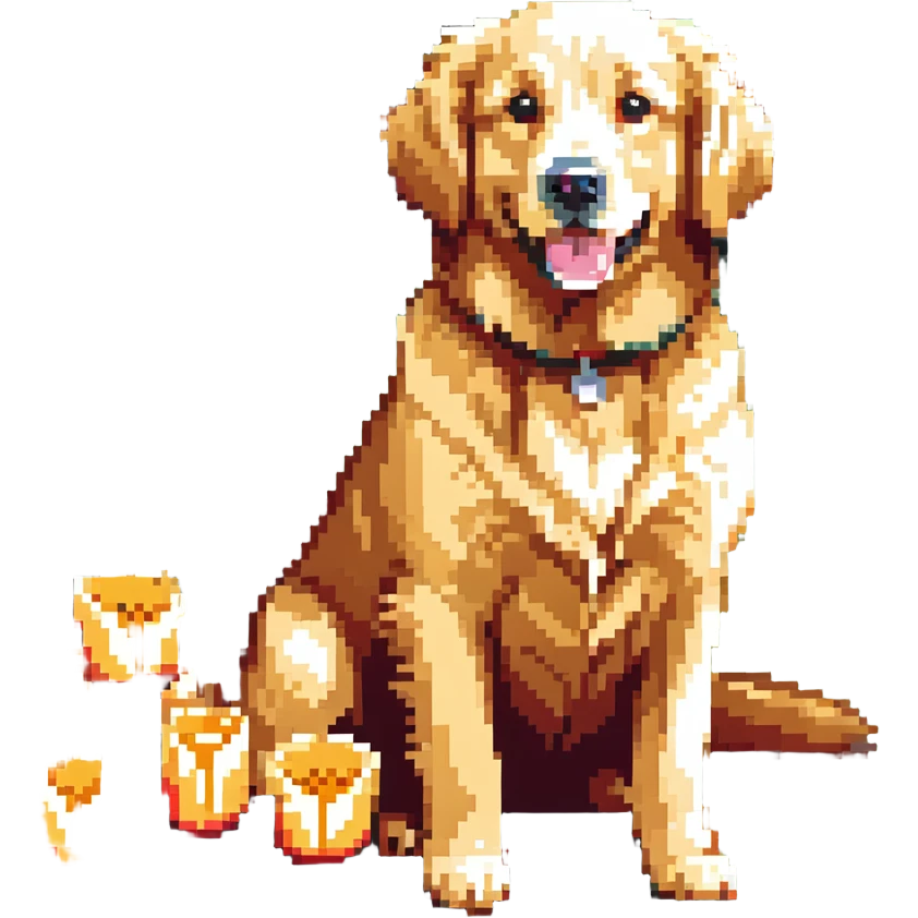 golden retriever surrounded by tulips emoji
