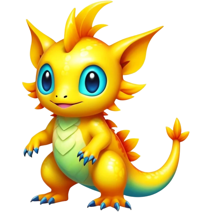Exotic tropical shiny rare colorful epic cute Fakémon-creature, full body, with random markings emoji