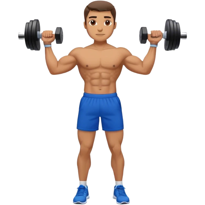 man with blue shorts doing dumbbell lateral-raise (T-pose) side-deltoid exercise emoji