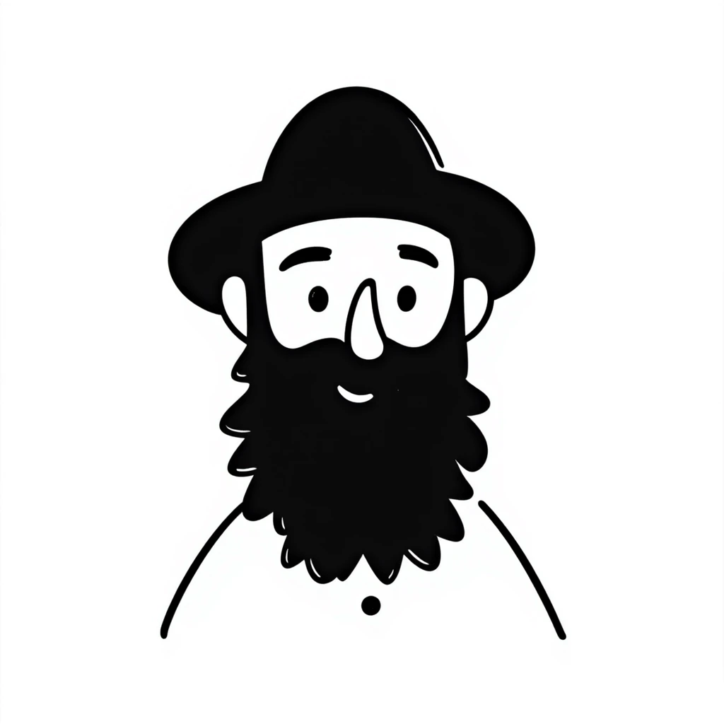 hand-drawn doodle of a Jewish Haredi man with black hat, beard, and payot, simple lines emoji