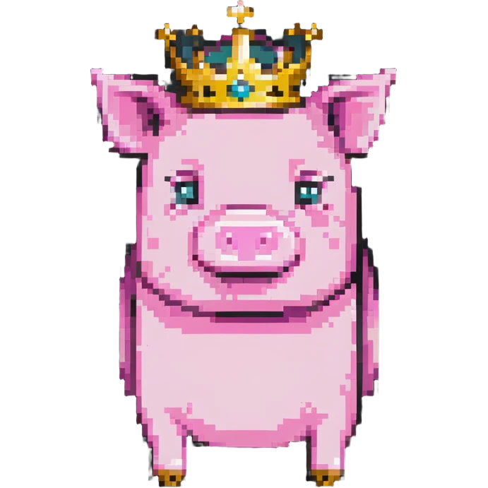 Minecraft pig full body pink blocky animal with square head wearing a crown emoji