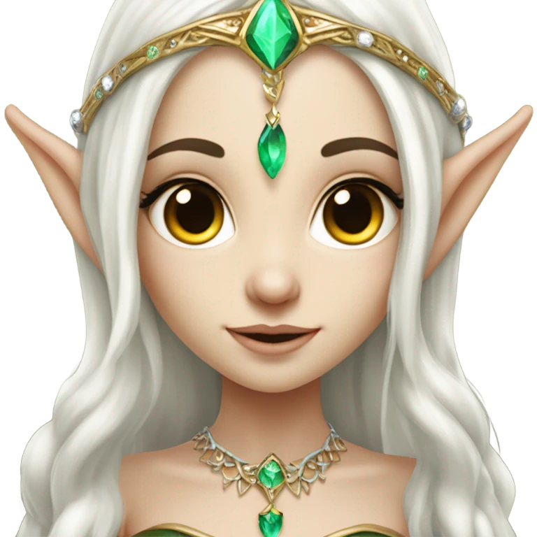 elf princess with pointy ears, white skin, dark hair with jewellery,  emoji
